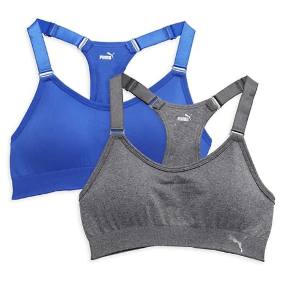 Puma Women's Seamless Sports Bra with Removable Cups, 2-Pack - Royal Blue/Grey